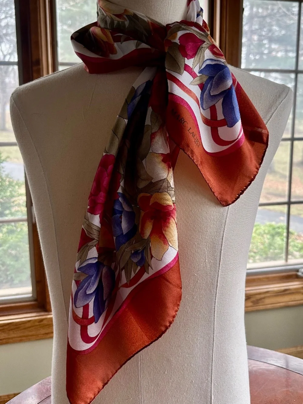 Scarf, Vintage Marc Laury Floral and Ribbons Pattern